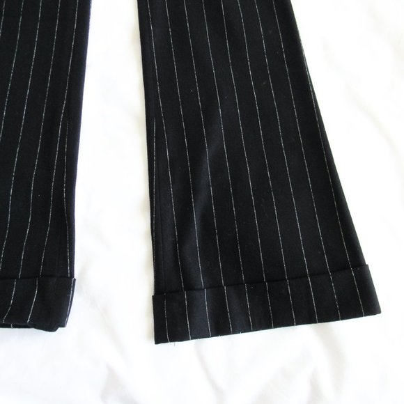 SOLD THEORY Black Pinstripe Flare Trousers Low Rise Wool Dress Pants Essential - Picture 7 of 13